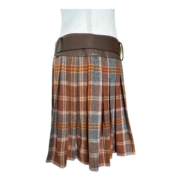 NWT Ramy Brook Derrick Belted Pleated Mini Skirt Sz 4 Saddle Multi Plaid Preppy - Picture 12 of 16